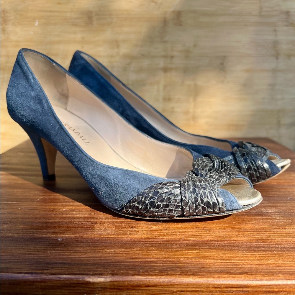 Women's Black and Navy Blue Peep Toe Heels